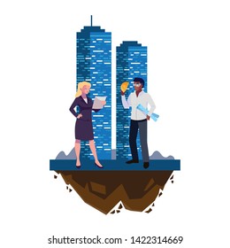 afro male builder with female engineer with building