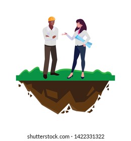 afro male builder with female engineer characters
