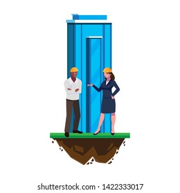 afro male builder with female engineer with building