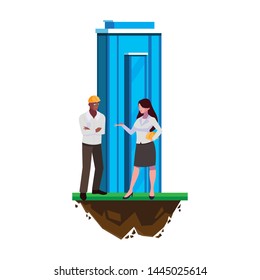 afro male builder with female engineer with building