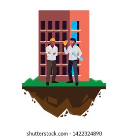 afro male builders constructors workers with building