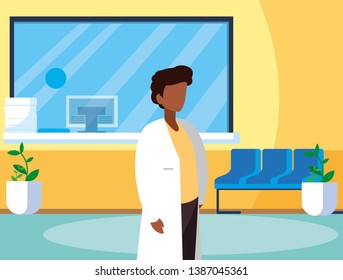 afro male medicine worker in clinic reception