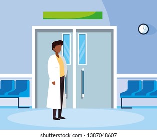 afro male medicine worker in the operating room entrance