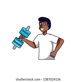 afro man athletic with dumbbell avatar character