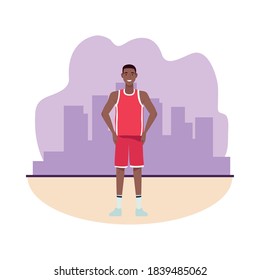 afro man basketball player perfectly imperfect character vector illustration design