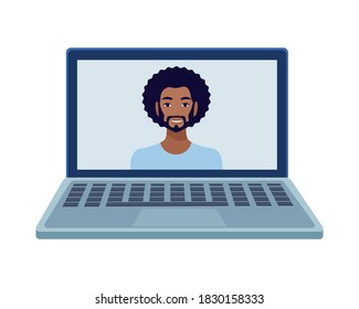 afro man with beard in laptop avatar character vector illustration design