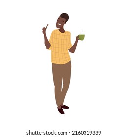 afro hombre con taza de café, aislado