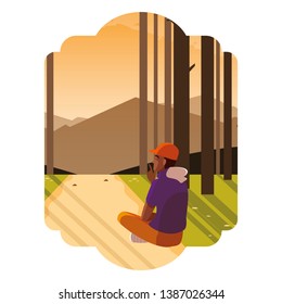 afro man contemplating horizon in the forest scene