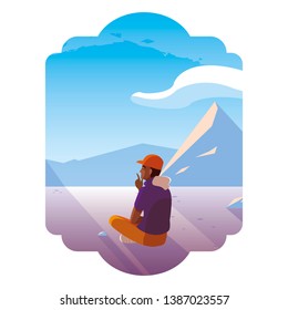 afro man contemplating horizon in snowscape scene