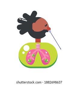 afro man with covid 19 virus in lungs and cotton swab test design of 2019 ncov cov and coronavirus theme Vector illustration