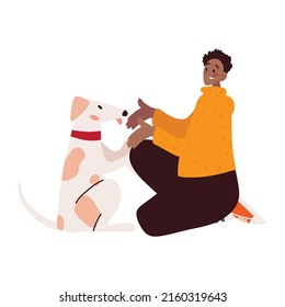 afro hombre con mascota de perro