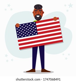 afro man holding usa flag for diversity concept vector illustration 