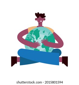 afro man hugging world planet earth