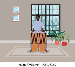 afro man playing bongos character