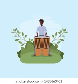 afro man playing bongos character