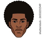 afro man profile avatar head character flat color vector illustration template design