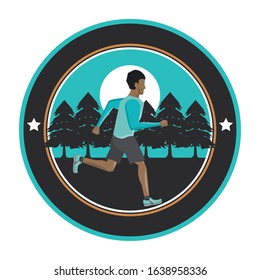 afro man running at night in the field scene vector illustration design