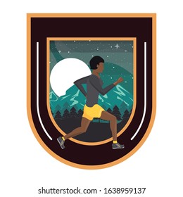 afro man running at night in the field scene vector illustration design