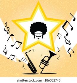 afro man with saxophone and trumpet music vector