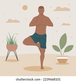 afro man training yoga character