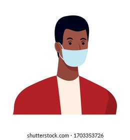 afro man using face mask for covid19 character vector illustration design