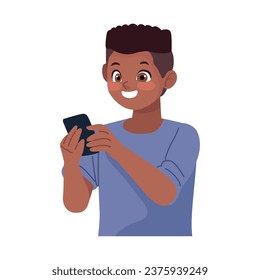 afro man using smartphone isolated design