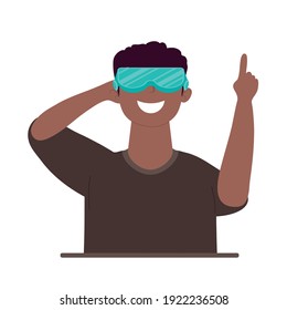 afro man using virtual reality mask vector illustration design