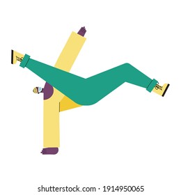 afro man wearing medical mask dancing break dance vector illustration design