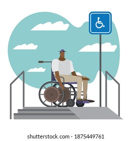 afro man in wheelchair disable person character vector illustration design