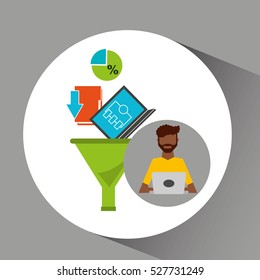 afro man working laptop data analytics vector illustration eps 10