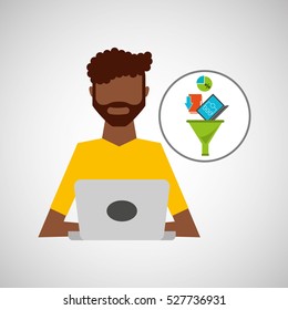 afro man working laptop data analytics vector illustration eps 10