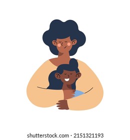 afro mother hugging daughter character