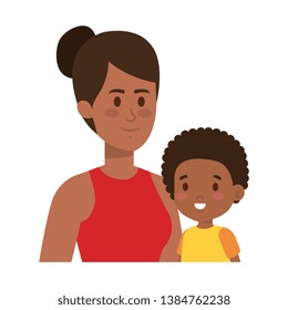 afro mother with little son characters