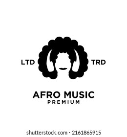 afro music vector logo design curly hair woman using headphone