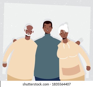 afro padres viejos pareja con caracteres man diseño de ilustración vectorial