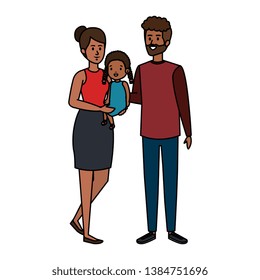 afro parents couple with daughter characters