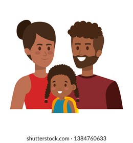 afro parents couple with daughter characters
