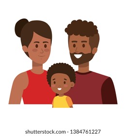 afro parents couple with son characters