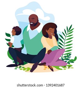 afro parents with son family in scene natural