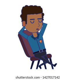 afro policeman seated on chair working avatar cartoon character vector illustration graphic design