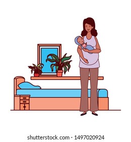 afro pregnancy mother lifting little baby in the bedroom