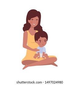 afro pregnancy mother with little boy characters