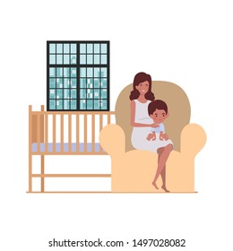 afro pregnancy mother with little boy seated in sofa