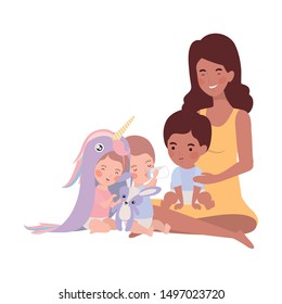 afro pregnancy mother with little kids characters