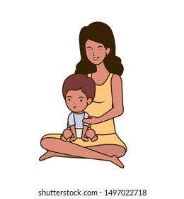 afro pregnancy mother seated lifting little baby characters