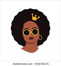 
Afro queen Portrait of an African America woman, black afro girl with crown vector illustration, afro woman.Minimalist. Vector eps 10
