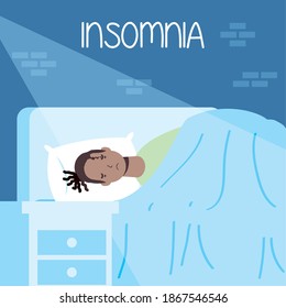 afro rasta man suffering from insomnia character vector illustration design