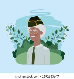 afro veteran military man with uniform in the field