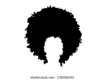 Afro wig, trendy curly African black hair silhouette fashion beauty style. Vector isolated on white background 