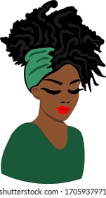 Afro woman, black girl, green headband, african, cute queen, red lips